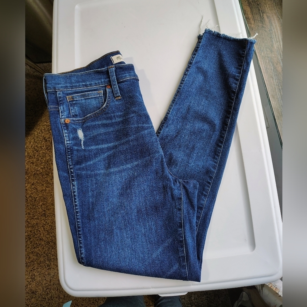 Madewell 10" high-rise exposed buttons fly frayed hem Jeans dark Blue sz 30/28. - Picture 8 of 16